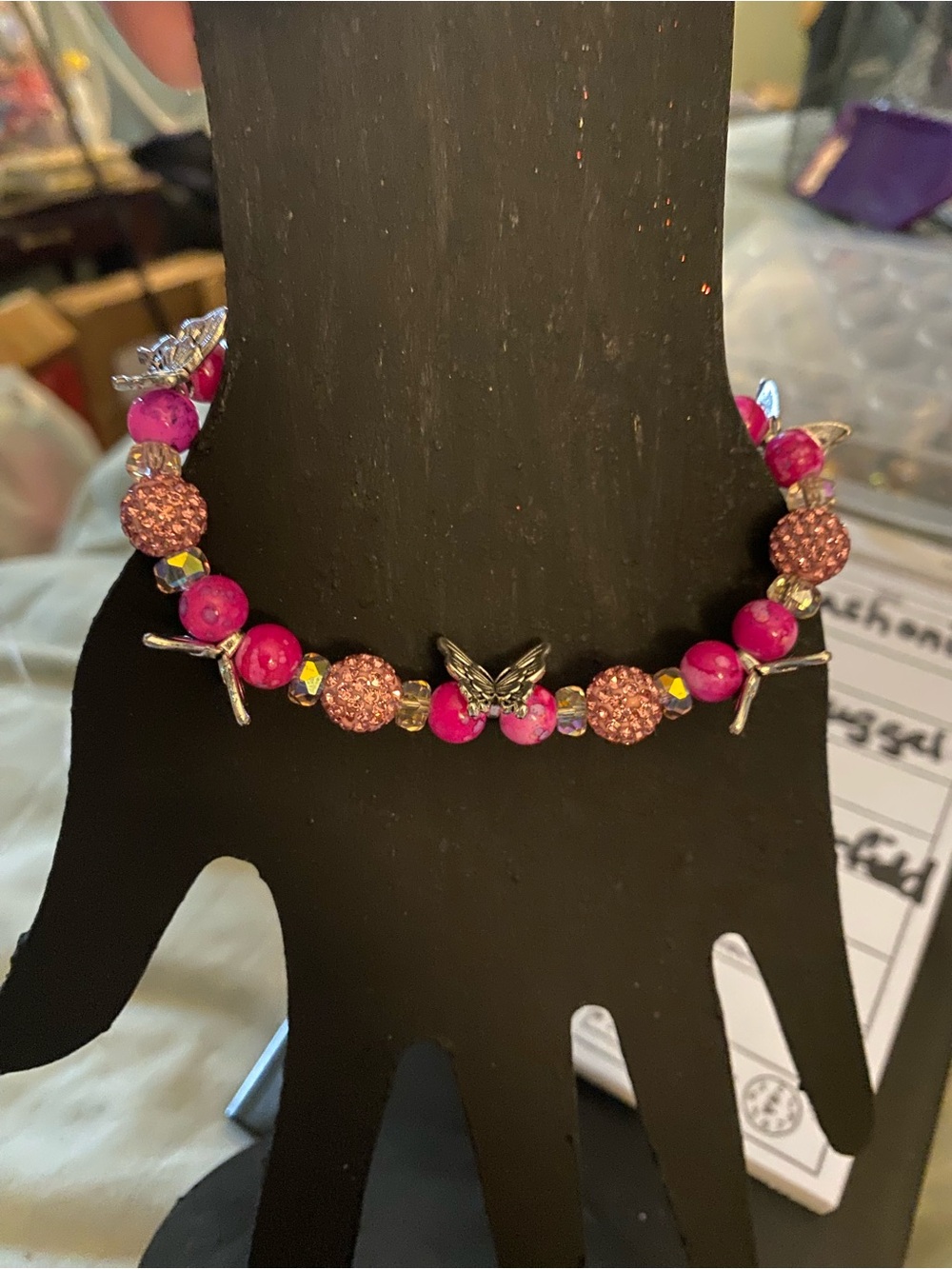 Pink Beaded Butterfly Bracelet - Women Jewelry